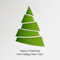 Merry Christmas and Happy New Year lettering vector illustration with Christmas Tree on grey background paper art  style Royalty Free Stock Photo